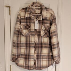 Thread & Supply TXS Plaid Shacket Women  Large Button Front Jacket Cozy Fall NWT